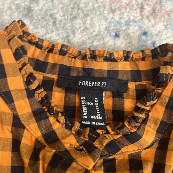 Forever 21 Orange Black Gingham Ruffle Shirt - Picture 4 of 5